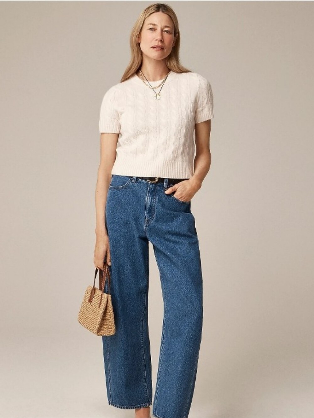 JCREW CASHMERE CABLE KNIT TEE TSHIRT SWEATER IN IVORY